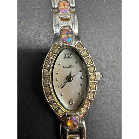 Elgin EG197ST Women's Bracelet Watch Diamond Style Accents MOP Dial Silver Tone - Picture 1 of 9